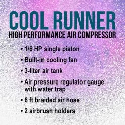 Master Airbrush Cool Runner Professional High Performance Single-Piston Airbrush Air Compressor 3-Liter Tank, Holders, Regulator, Gauge, Water Trap Filter & Air Hose