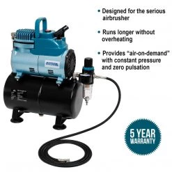 Master Airbrush Cool Runner Professional High Performance Single-Piston Airbrush Air Compressor 3-Liter Tank, Holders, Regulator, Gauge, Water Trap Filter & Air Hose