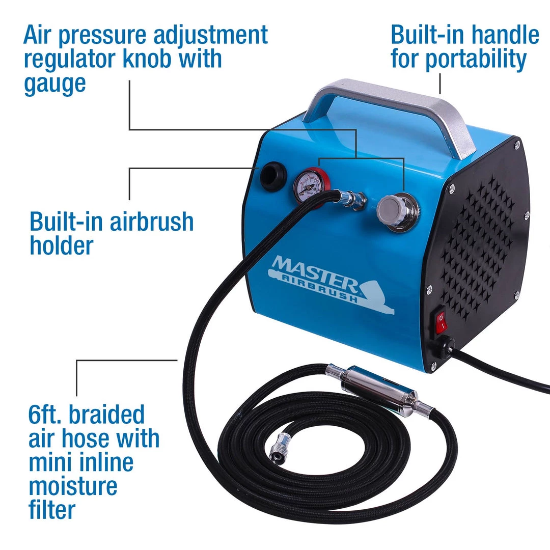 Master Airbrush Model TC-77 - Professional Super Quiet High Performance Compact Airbrush Compressor With Small Air Tank, Moisture Trap & Hose 4 Master Airbrush Model TC-77 - Professional Super Quiet High Performance Compact Airbrush Compressor With Small Air Tank, Moisture Trap & Hose