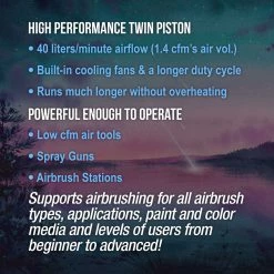 Master Airbrush Professional Cool Running 1/4 Hp Twin Cylinder Piston Air Compressor With Extra Large Storage Tank - High Airflow - Hose, Regulator Water Trap 10 Master Airbrush Professional Cool Running 1/4 Hp Twin Cylinder Piston Air Compressor With Extra Large Storage Tank - High Airflow - Hose, Regulator Water Trap