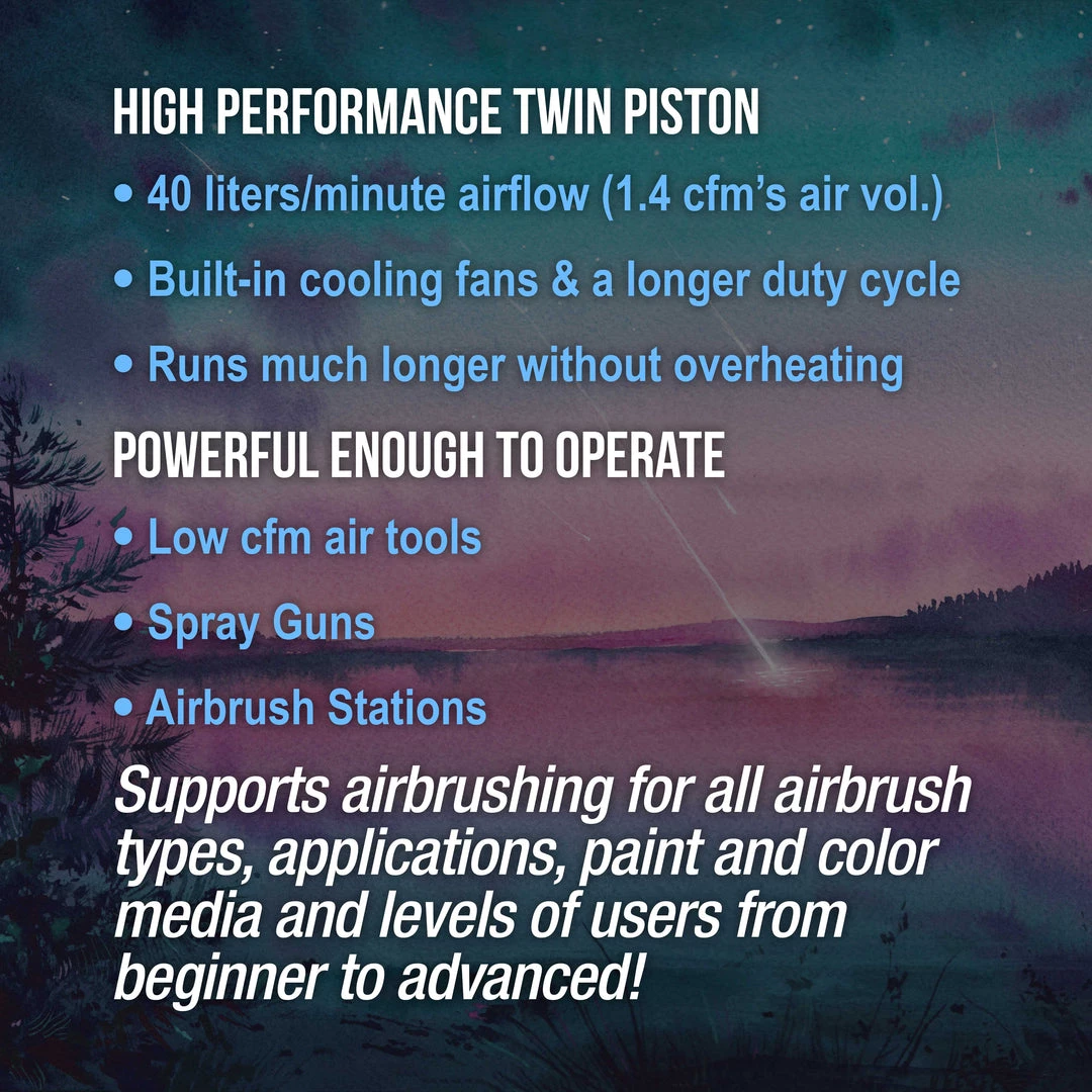 Master Airbrush Professional Cool Running 1/4 Hp Twin Cylinder Piston Air Compressor With Extra Large Storage Tank - High Airflow - Hose, Regulator Water Trap 5 Master Airbrush Professional Cool Running 1/4 Hp Twin Cylinder Piston Air Compressor With Extra Large Storage Tank - High Airflow - Hose, Regulator Water Trap