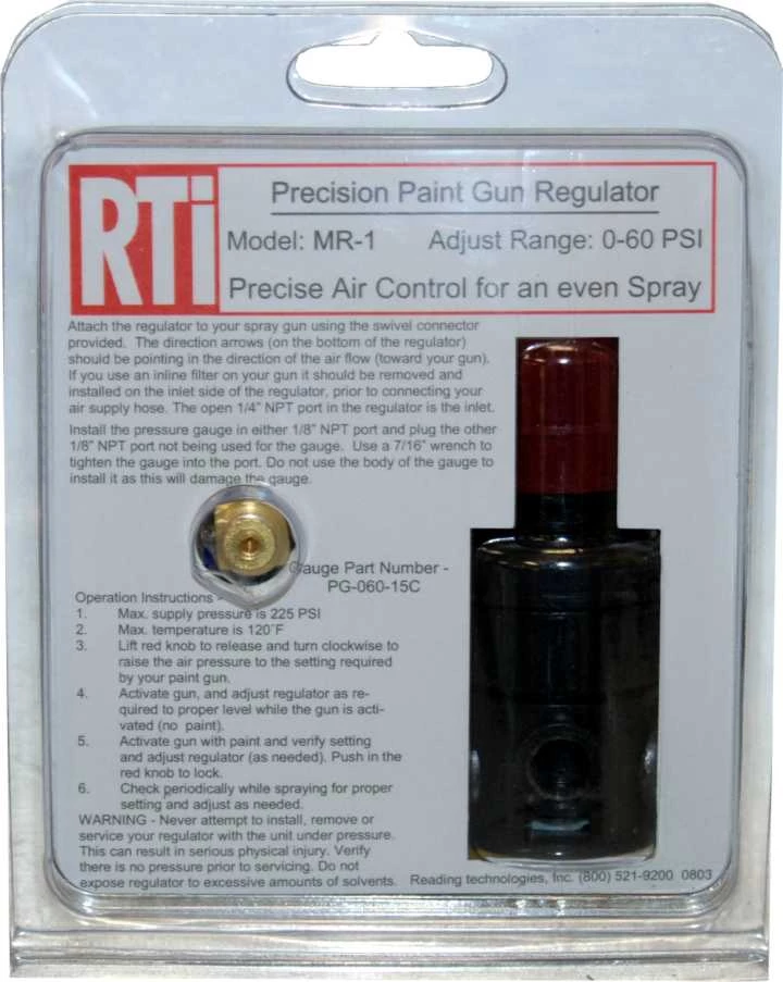 Reading Technologies, Inc. New Rti Paint Spray Gun Air Regulator-Micrometer With Gauge HVLP Auto Car Trap Air Valves & Regulators 4 Reading Technologies, Inc. New Rti Paint Spray Gun Air Regulator-Micrometer With Gauge HVLP Auto Car Trap Air Valves & Regulators