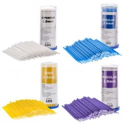 TCP Global 400 Eyelash Extension Micro Brushes - Brush Applicator Tip Sizes 1.0 Mm Superfine White, 1.5 Mm Fine Yellow, 2.0 Mm Medium Blue & Purple