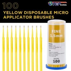 TCP Global Paint Touch Up Micro Brushes, 100 Fine 1.5 Mm Tip Size Yellow Brush Applicators - Auto Body Shop, Auto Car Detailing, Hobby