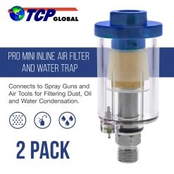 Air Control & Filtration TCP Global Mini In-Line Air Filter, Oil And Water Separator, Pack Of 2