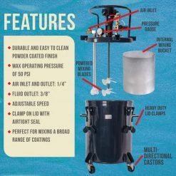 TCP Global Commercial 8 Gallon (30 Liters) Spray Paint Pressure Pot Tank With Air Powered Mixing Agitator Pressure Pots