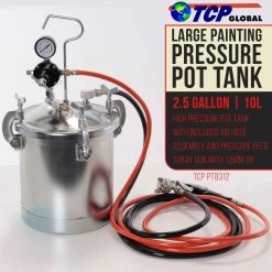 TCP Global Pressure Pots Commercial 2-1/2 Gallon Paint Pressure Tank With Spray Gun And 10' Air And Fluid Hose Assembly