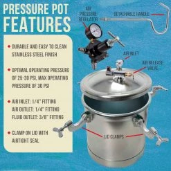 TCP Global Pressure Pots Commercial 2-1/2 Gallon Paint Pressure Tank With Spray Gun And 10' Air And Fluid Hose Assembly