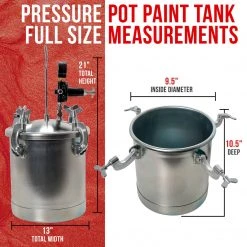 TCP Global Pressure Pots Commercial 2-1/2 Gallon Paint Pressure Tank With Spray Gun And 10' Air And Fluid Hose Assembly