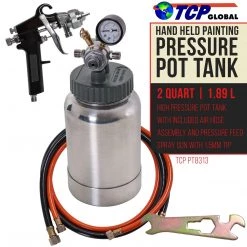 TCP Global 2 Quart Paint Pressure Pot With Spray Gun And 5' Air And Fluid Hose Assembly