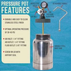 TCP Global 2 Quart Paint Pressure Pot With Spray Gun And 5' Air And Fluid Hose Assembly
