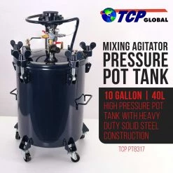 TCP Global Pressure Pots Commercial 10 Gallon (40 Liters) Spray Paint Pressure Pot Tank With Air Powered Mixing Agitator