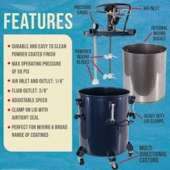 TCP Global Pressure Pots Commercial 10 Gallon (40 Liters) Spray Paint Pressure Pot Tank With Air Powered Mixing Agitator