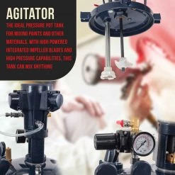 TCP Global Commercial 2.5 Gallon (10 Liters) Spray Paint Pressure Pot Tank With Air Powered Mixing Agitator
