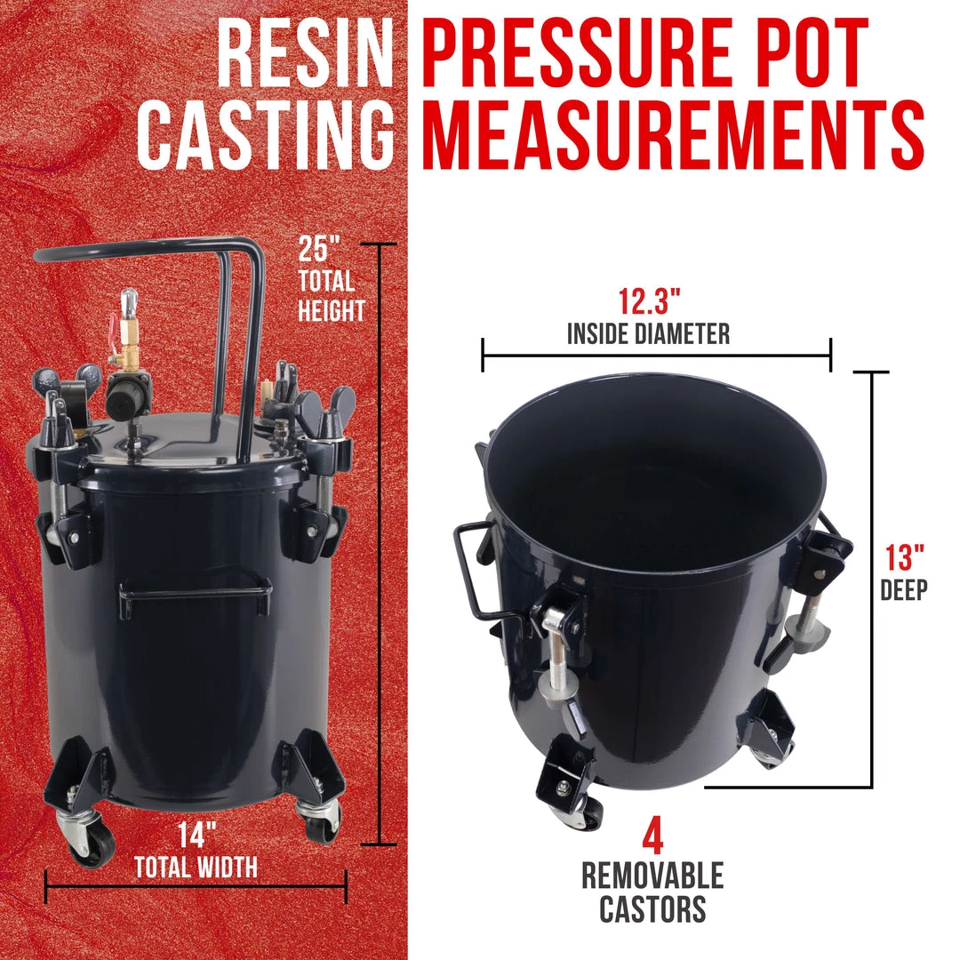 TCP Global Pressure Pots 5 Gallon (20 Liters) Pressure Pot Tank For Resin Casting - Heavy Duty Powder Coated Pot With Air Tight Clamp On Lid, Caster Wheels, Regulator, Gauge 6 TCP Global Pressure Pots 5 Gallon (20 Liters) Pressure Pot Tank For Resin Casting - Heavy Duty Powder Coated Pot With Air Tight Clamp On Lid, Caster Wheels, Regulator, Gauge