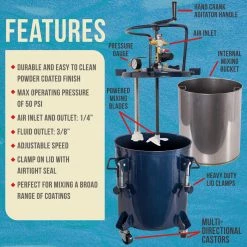 TCP Global Commercial 5 Gallon (20 Liters) Spray Paint Pressure Pot Tank With Manual Mixing Agitator Pressure Pots