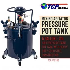 TCP Global Commercial 5 Gallon (20 Liters) Spray Paint Pressure Pot Tank With Air Powered Mixing Agitator