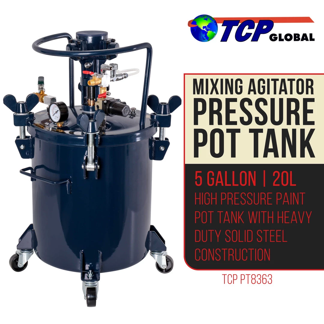 TCP Global Commercial 5 Gallon (20 Liters) Spray Paint Pressure Pot Tank With Air Powered Mixing Agitator 4 TCP Global Commercial 5 Gallon (20 Liters) Spray Paint Pressure Pot Tank With Air Powered Mixing Agitator