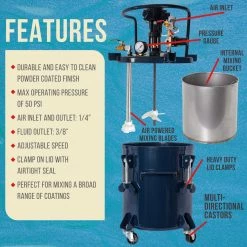 TCP Global Commercial 5 Gallon (20 Liters) Spray Paint Pressure Pot Tank With Air Powered Mixing Agitator 10 TCP Global Commercial 5 Gallon (20 Liters) Spray Paint Pressure Pot Tank With Air Powered Mixing Agitator
