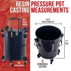 TCP Global 10 Gallon (38 Liters) Pressure Pot Tank For Resin Casting - Heavy Duty Powder Coated Pot With Air Tight Clamp On Lid, Caster Wheels, Regulator, Gauge