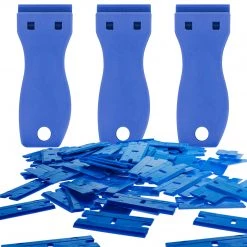 TCP Global 3-Piece Window Glass Scraper Razor Blade Holders With Plastic Razor Blades (Box Of 100)
