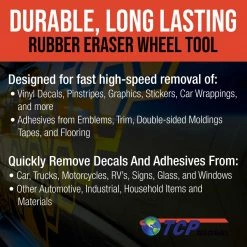 TCP Global Rubber Eraser Wheel With Drill Adapter, Adhesive Remover Tool, Removes Vinyl Decals, Pinstripes Stripes, Stickers, Graphics Removal