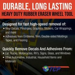 TCP Global Heavy Duty Rubber Eraser Wheel, 4” Slotted Edge Pad With Drill Adapter - Adhesive Remover Tool, Remove Vinyl Decals, Pinstripes, Graphics Vinyl & Pinstripe Eraser Wheels
