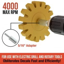 Vinyl & Pinstripe Eraser Wheels TCP Global Knobby Edge Rubber Eraser Wheel 3.5” Pad Includes Drill Adapter - Pinstripe, Adhesive Remover, Vinyl Decal, Graphics Removal Tool