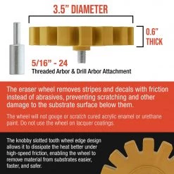 Vinyl & Pinstripe Eraser Wheels TCP Global Knobby Edge Rubber Eraser Wheel 3.5” Pad Includes Drill Adapter - Pinstripe, Adhesive Remover, Vinyl Decal, Graphics Removal Tool