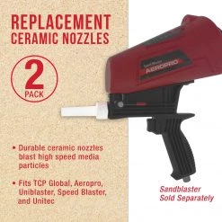 TCP Global Sandblaster & Accessories Sand Blaster Ceramic Nozzles Only (2 Pack) - Replacement Sandblasting Tips, Universal Size Fits TCP SB8077 Gravity Feed Sand Blaster Kit, Speedblaster