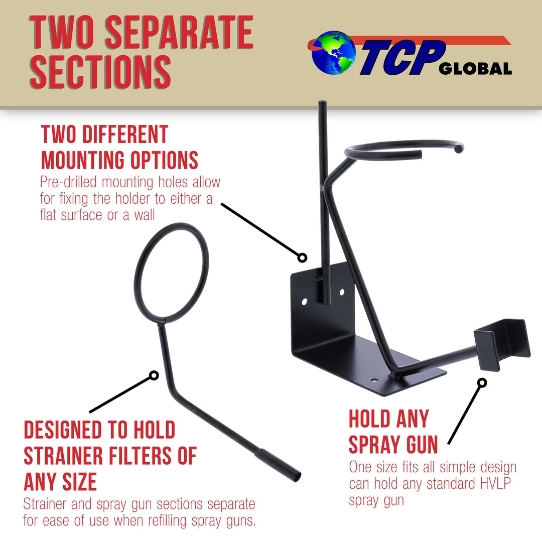 TCP Global Gravity Feed Paint Spray Gun Stand With Strainer Holder HVLP Wall Or Bench Mount (colors May Vary) 5 TCP Global Gravity Feed Paint Spray Gun Stand With Strainer Holder HVLP Wall Or Bench Mount (colors May Vary)