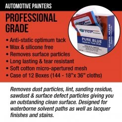 TCP Global Pure Blue Superior Tack Cloths - Tack Rags (Case Of 144) - Automotive Car Painters Grade - Removes Dust, Sanding Particles, Cleans Surfaces