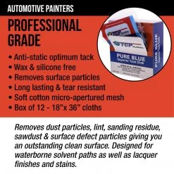 TCP Global Pure Blue Superior Tack Cloths - Tack Rags (Box Of 12) - Automotive Car Painters Grade - Wax And Silicone Free, Anti-Static