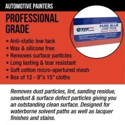 TCP Global - Pure Blue Low Tack Superior Tack Cloths - Tack Rags (Box Of 12), Automotive Car Painters, Removes Dust Sanding Particles, Cleans Surfaces