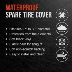 TCP Global 27"-30" Spare Tire Cover For Jeep, Trailer, RV, SUV, Truck Fits Entire Tire, Black Soft Vinyl Wheels & Tires