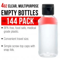 U.S. Art Supply Airbrush Cups & Jars 4 Ounce Squeeze PET Plastic Bottles With Flip Cap - BPA-free, Food Safe, Medical Grade Plastic, Acrylic Pouring Paint (Pack Of 144)