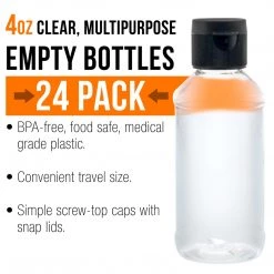 U.S. Art Supply 4 Ounce Squeeze PET Plastic Bottles With Flip Cap - BPA-free, Food Safe, Medical Grade Plastic, Acrylic Pouring Paint (Pack Of 24)