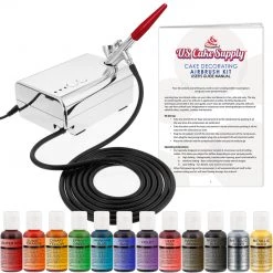 U.S. Cake Supply Complete Cake Decorating Airbrush Kit With A Full Selection Of 12 Vivid Airbrush Food Colors