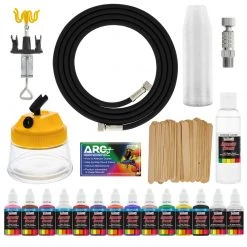 Master Airbrush 12 Color Acrylic Airbrush Paint Set & Accessories Kit With Airbrush Cleaning Pot & Holder, Air Hose, Quick-Connect And Mixing Cups