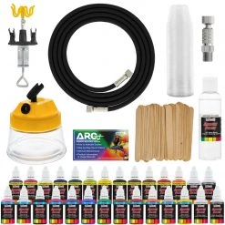 Master Airbrush 24 Color Acrylic Airbrush Paint Set & Accessories Kit With Airbrush Cleaning Pot & Holder, Air Hose, Quick-Connect And Mixing Cups