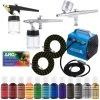 Master Airbrush Cake Decorating 3 Airbrush Kit With G22, S68, E91 Airbrushes, Quiet High Performance Compact Airbrush Compressor, 2 Hoses & 12 Color Food Coloring Set Cake Decorating Systems
