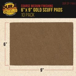 Dura-Gold Premium 6" X 9" Gold Coarse Scuff Pads, Box Of 10 - Scuffing, Sanding, Paint Primer Prep Adhesion Scratch - Surface Preparation Automotive Scuffpads
