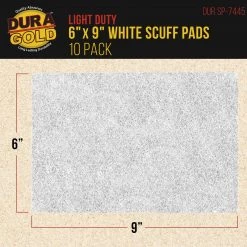 Dura-Gold Premium 6" X 9" White Light Duty Scuff Pads, Box Of 10 - Scuffing Cleaning Cleansing Surfaces, Preparation, Automotive Woodworking Household