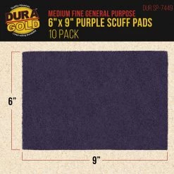 Scuffpads Dura-Gold Premium 6" X 9" Purple Medium Fine Scuff Pads, Box Of 10 - Scuffing, Sanding, Cleaning, Auto Paint Color Blend Surface Adhesion Preparation