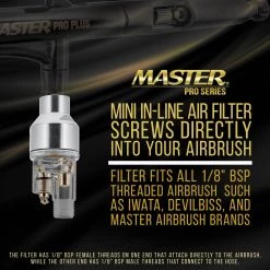 Airbrush Fittings Master Pro Airbrush Premium Mini In-Line Airbrush Air Filter And Water Trap - Pistol Grip Moisture And Oil Separator, 1/8" BSP Airbrushes And Hoses
