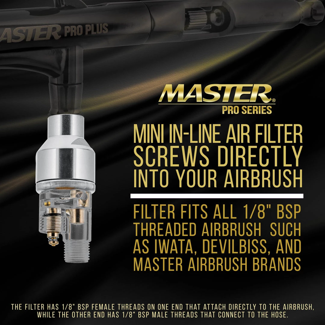 Airbrush Fittings Master Pro Airbrush Premium Mini In-Line Airbrush Air Filter And Water Trap - Pistol Grip Moisture And Oil Separator, 1/8" BSP Airbrushes And Hoses 4 Airbrush Fittings Master Pro Airbrush Premium Mini In-Line Airbrush Air Filter And Water Trap - Pistol Grip Moisture And Oil Separator, 1/8" BSP Airbrushes And Hoses