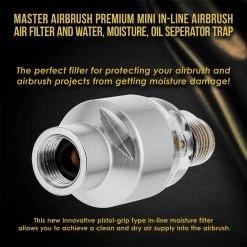 Airbrush Fittings Master Pro Airbrush Premium Mini In-Line Airbrush Air Filter And Water Trap - Pistol Grip Moisture And Oil Separator, 1/8" BSP Airbrushes And Hoses 8 Airbrush Fittings Master Pro Airbrush Premium Mini In-Line Airbrush Air Filter And Water Trap - Pistol Grip Moisture And Oil Separator, 1/8