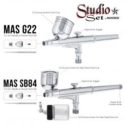 Master Airbrush Master G65 Studio Airbrush Set With 6 Different Airbrush Models (3 Gravity Feed, 2 Siphon Feed, 1 Side Feed) Gravity Feed Airbrushes