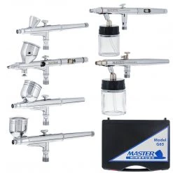 Master Airbrush Master G65 Studio Airbrush Set With 6 Different Airbrush Models (3 Gravity Feed, 2 Siphon Feed, 1 Side Feed) Gravity Feed Airbrushes