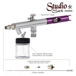 Master Airbrush Side Feed Airbrushes Master S66 Airbrush Set With 6 Precision Siphon Feed Airbrushes, 6 Station Airbrush Holder With Air Regulated Manifold, 7 Air Hoses & 6 Bottles